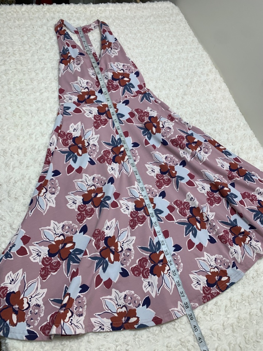 Pact Fit & Flare Gathered Halter Dress in Fresh Flora Lavender Haze Sz XS - Picture 15 of 15